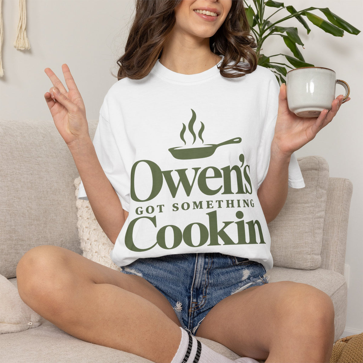 Owen’s Got Something Cookin T-Shirt Sage writing