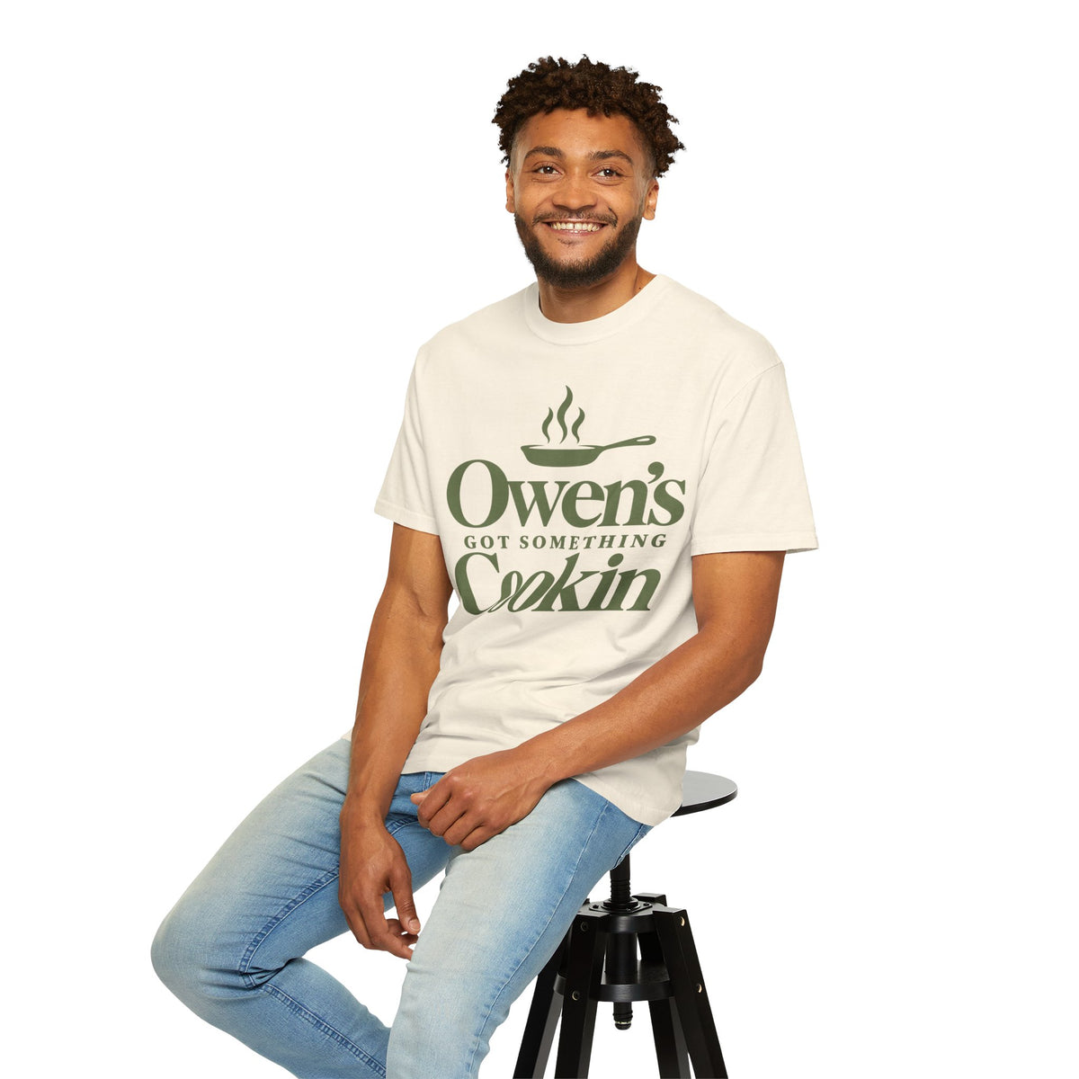 Owen’s Got Something Cookin T-Shirt Sage writing